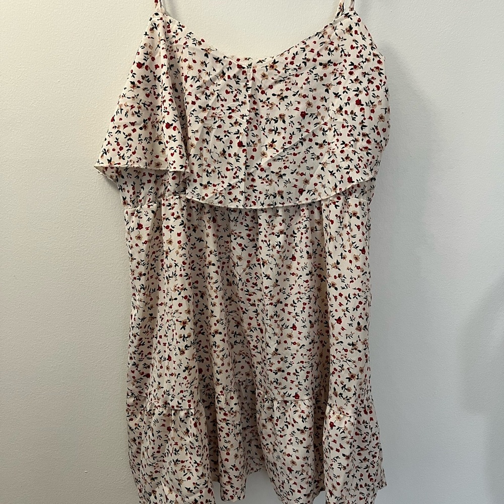 SHEIN Floral Midi Dress - Red and Black on Cream - Cold Shoulder